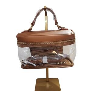 Carissa Clear Crossbody Bag Brown Trim Stadium Approved PVC